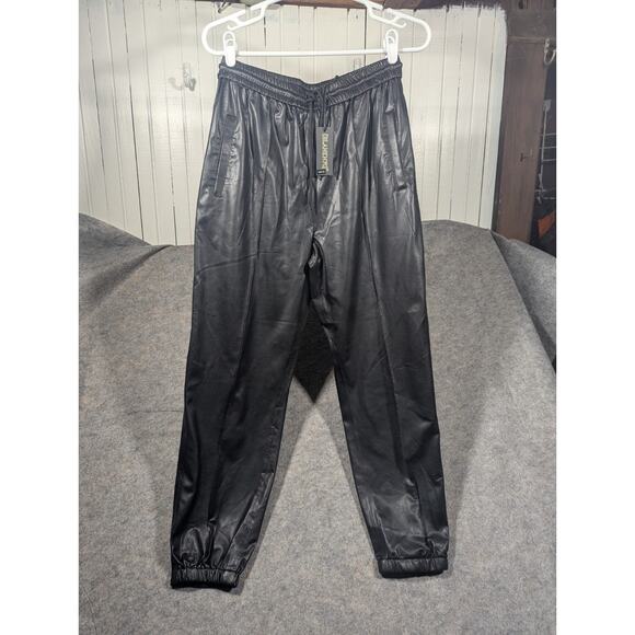 BLANKNYC Vegan Leather NWT Elastic Waist Leg Jogger Slash Pockets Black Pants-29 - Picture 2 of 7